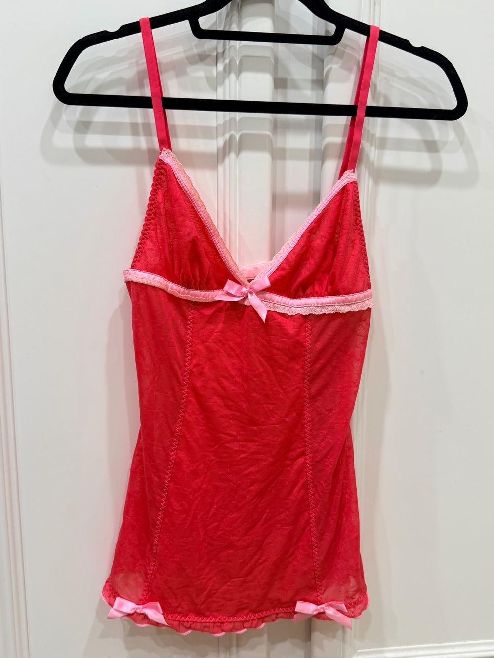 PrettyLittleThing Hot Pink Lace-Trim Slip Chemise